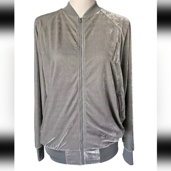 Daya By Zendaya Velour Velvet Silver Gray Track Jacket Zip Up Long Sleeve Sz XS - Picture 2 of 16